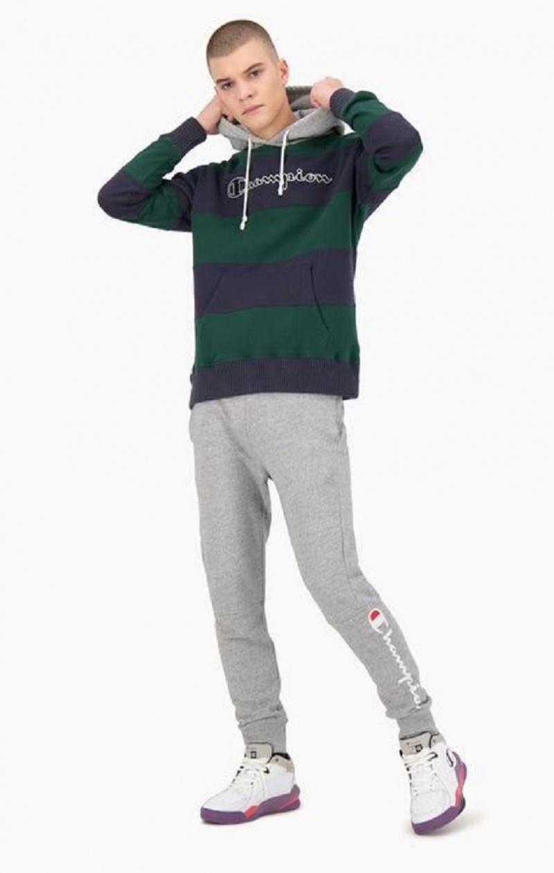 Champion Stribet Contrast Hood Hoodie Hættetrøje Herre Grøn | 5631-NUDHI