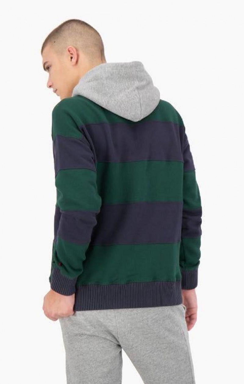 Champion Stribet Contrast Hood Hoodie Hættetrøje Herre Grøn | 5631-NUDHI