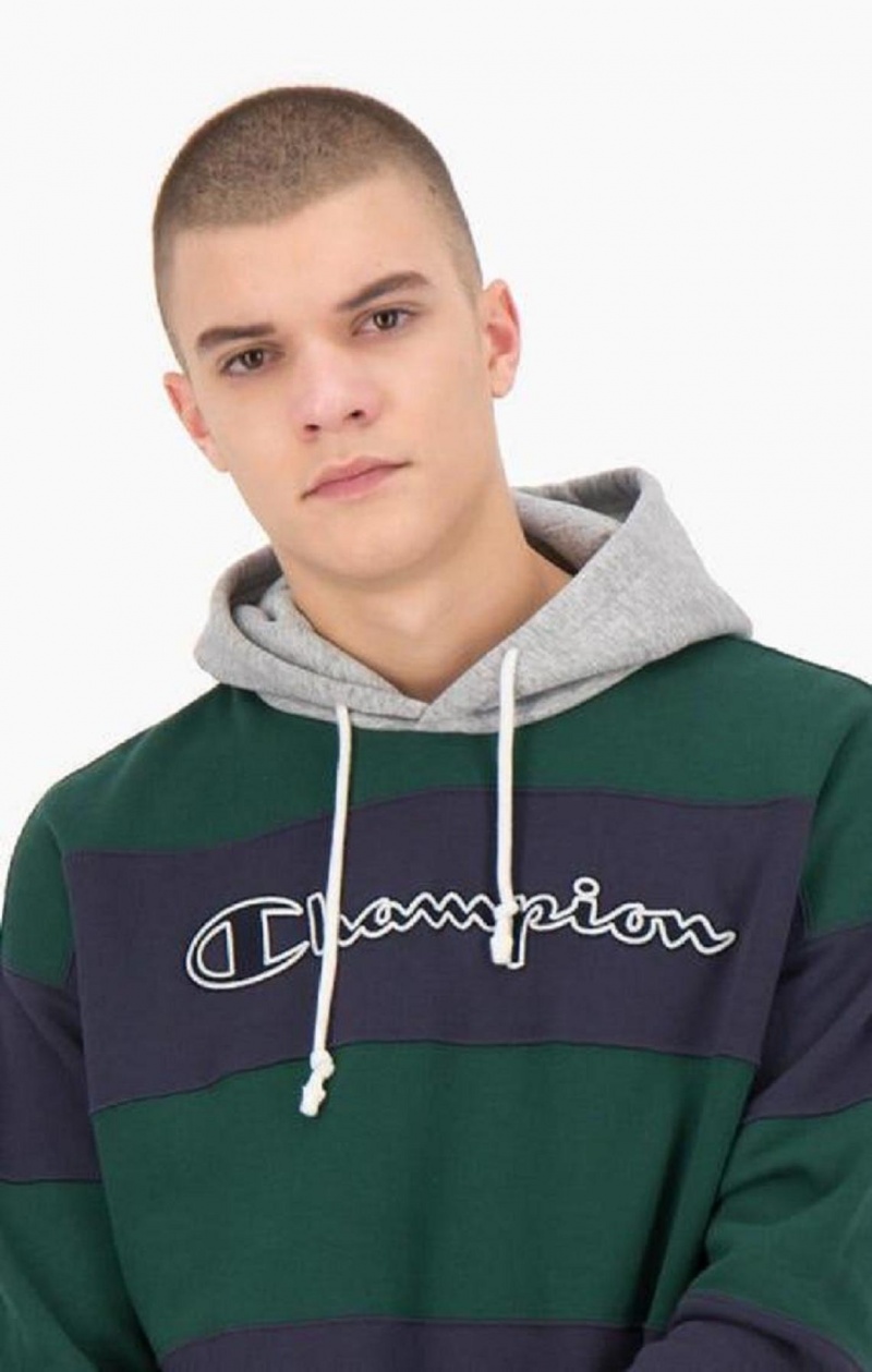 Champion Stribet Contrast Hood Hoodie Hættetrøje Herre Grøn | 5631-NUDHI