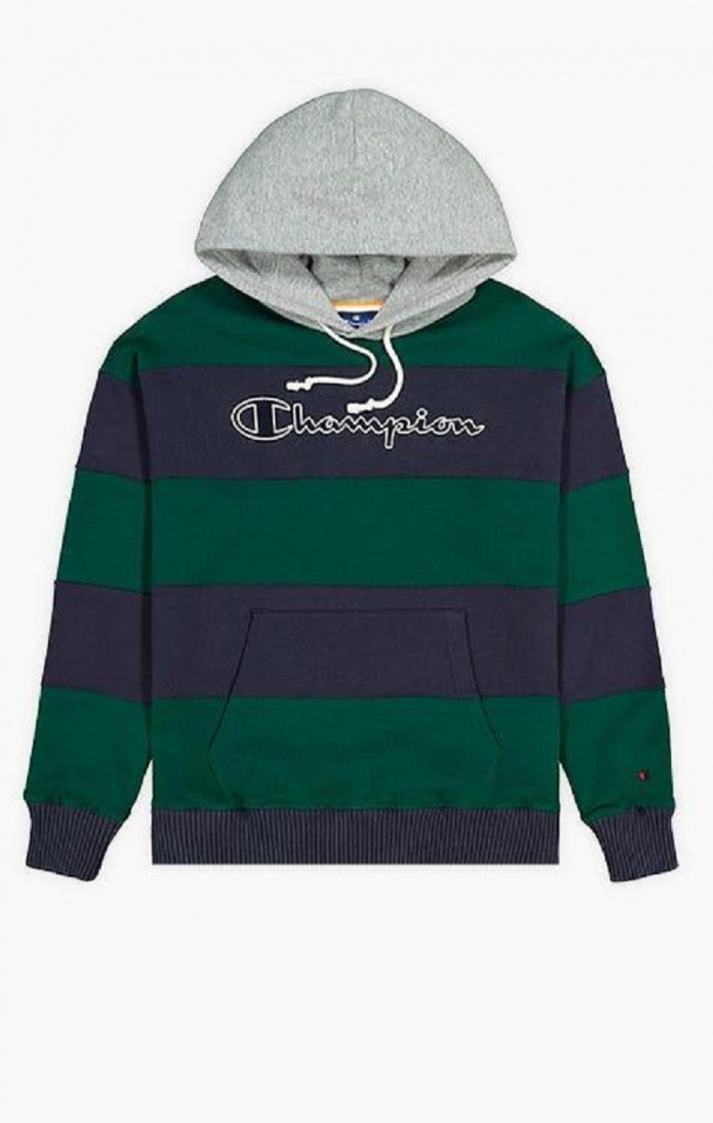 Champion Stribet Contrast Hood Hoodie Hættetrøje Herre Grøn | 5631-NUDHI