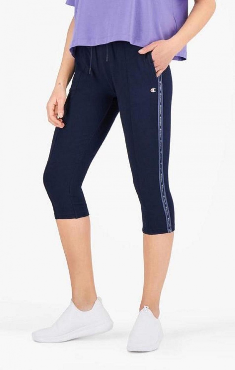 Champion Stribet Jacquard Logo Tape Joggers Joggingbukser Dame Mørkeblå | 6507-BIOQN