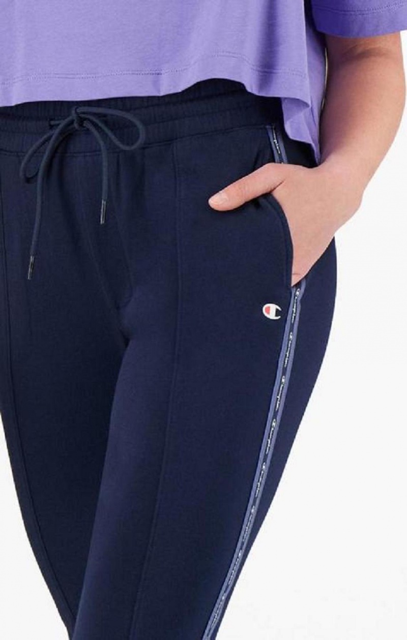 Champion Stribet Jacquard Logo Tape Joggers Joggingbukser Dame Mørkeblå | 6507-BIOQN