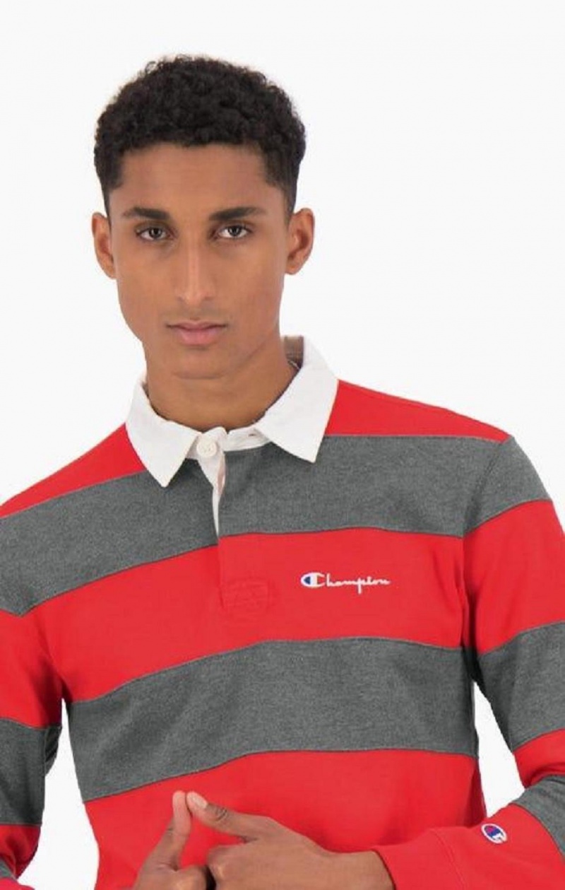 Champion Stripe Bomulds Jersey Polo Shirt T Shirts Herre Rød | 4325-TOXJQ