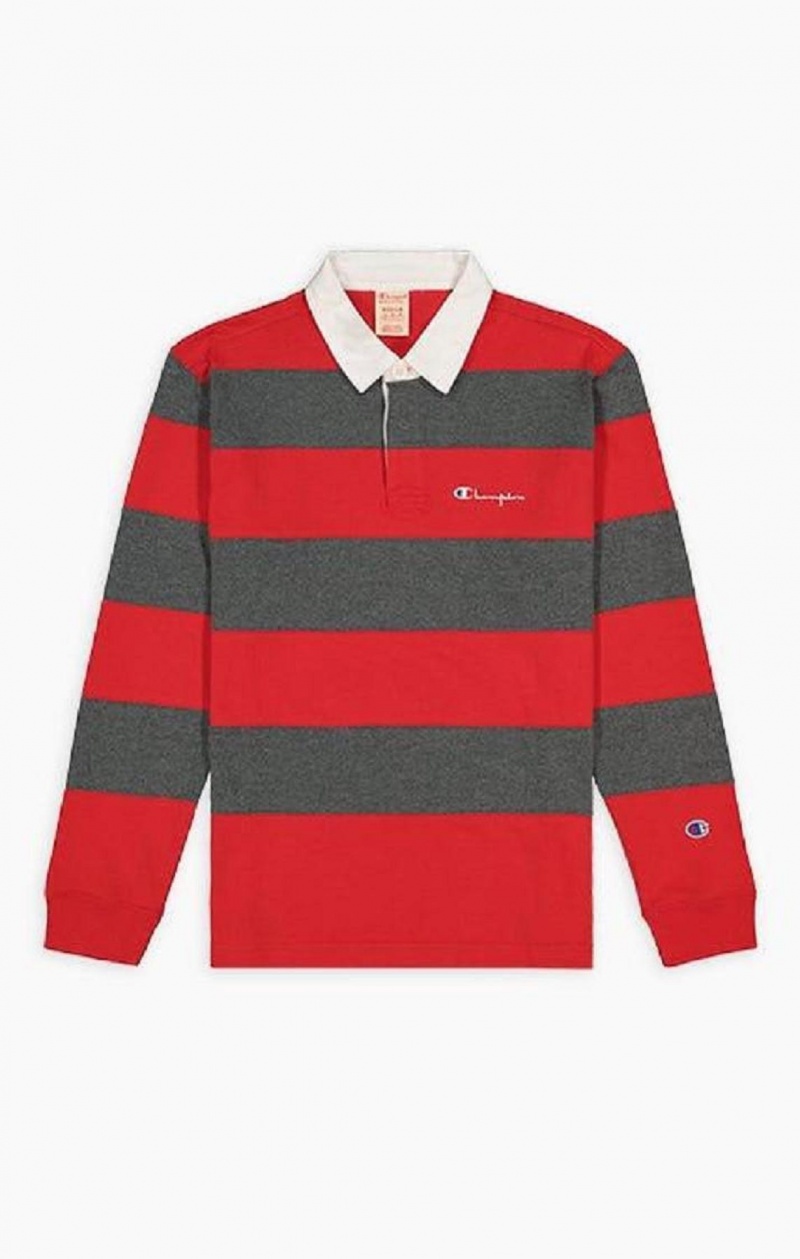 Champion Stripe Bomulds Jersey Polo Shirt T Shirts Herre Rød | 4325-TOXJQ