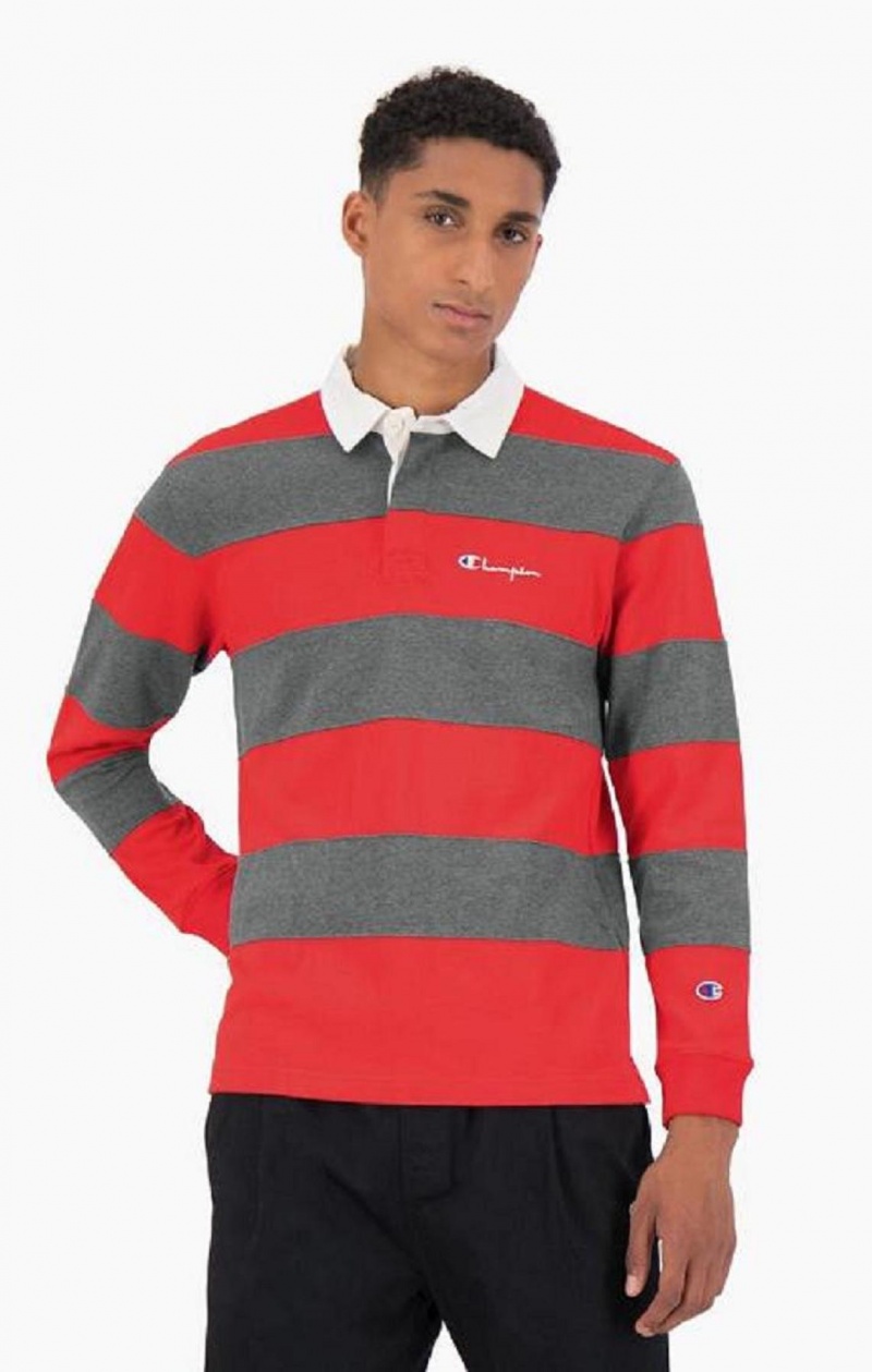 Champion Stripe Bomulds Jersey Polo Shirt T Shirts Herre Rød | 4325-TOXJQ