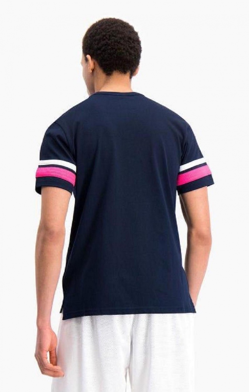 Champion Stripe Detail Script Logo T-Shirt T Shirts Herre Blå | 1256-HYJTL