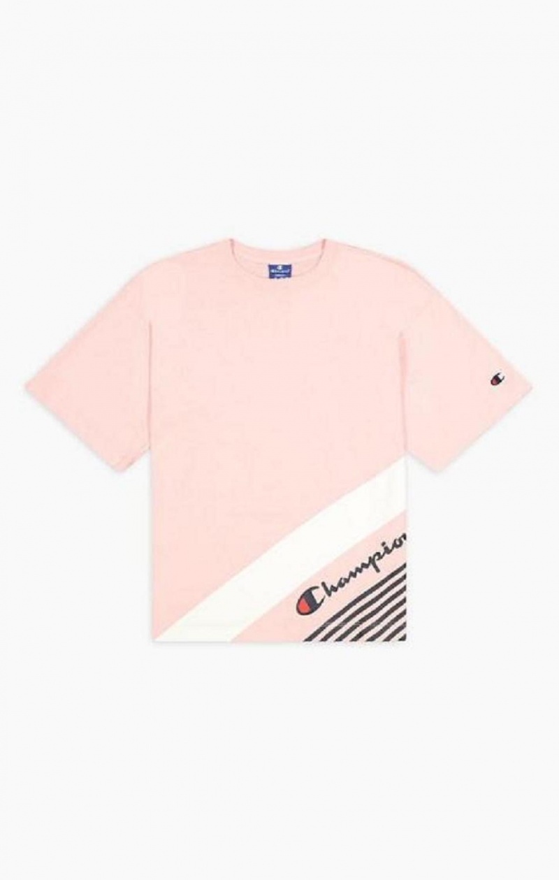 Champion Stripe Detail Script Logo T-Shirt T Shirts Dame Lyserød | 7631-GYEOF