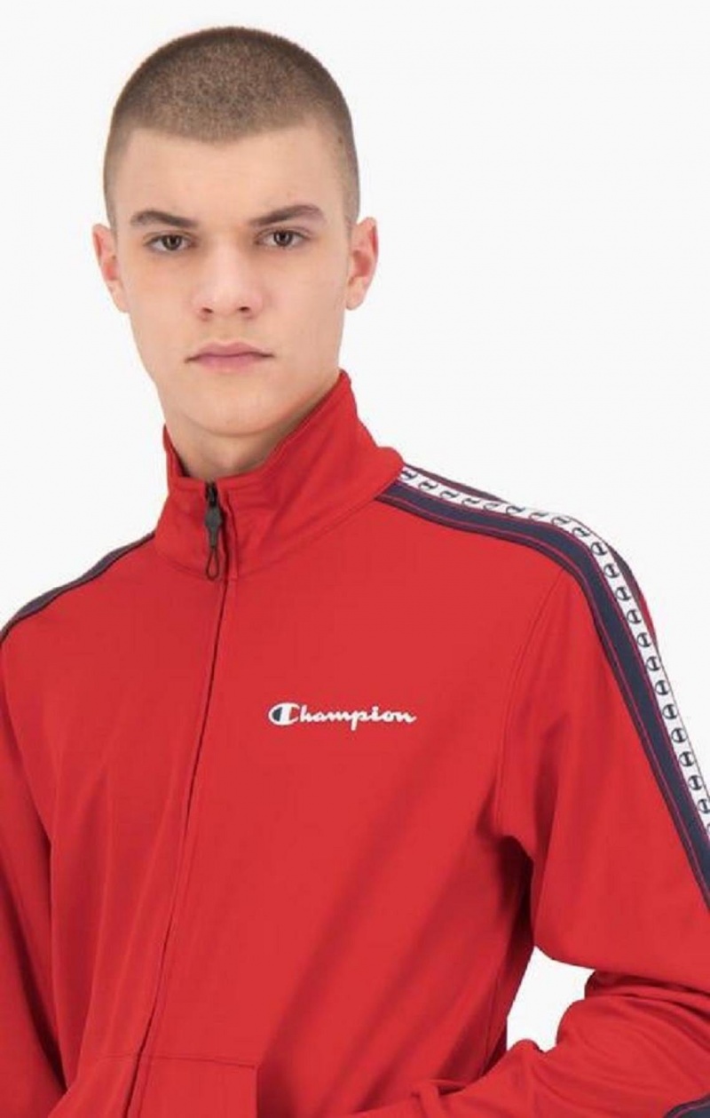 Champion Stripe Logo Tape Zip-Up Track Jacket Jakker Herre Rød | 8957-VXAJK