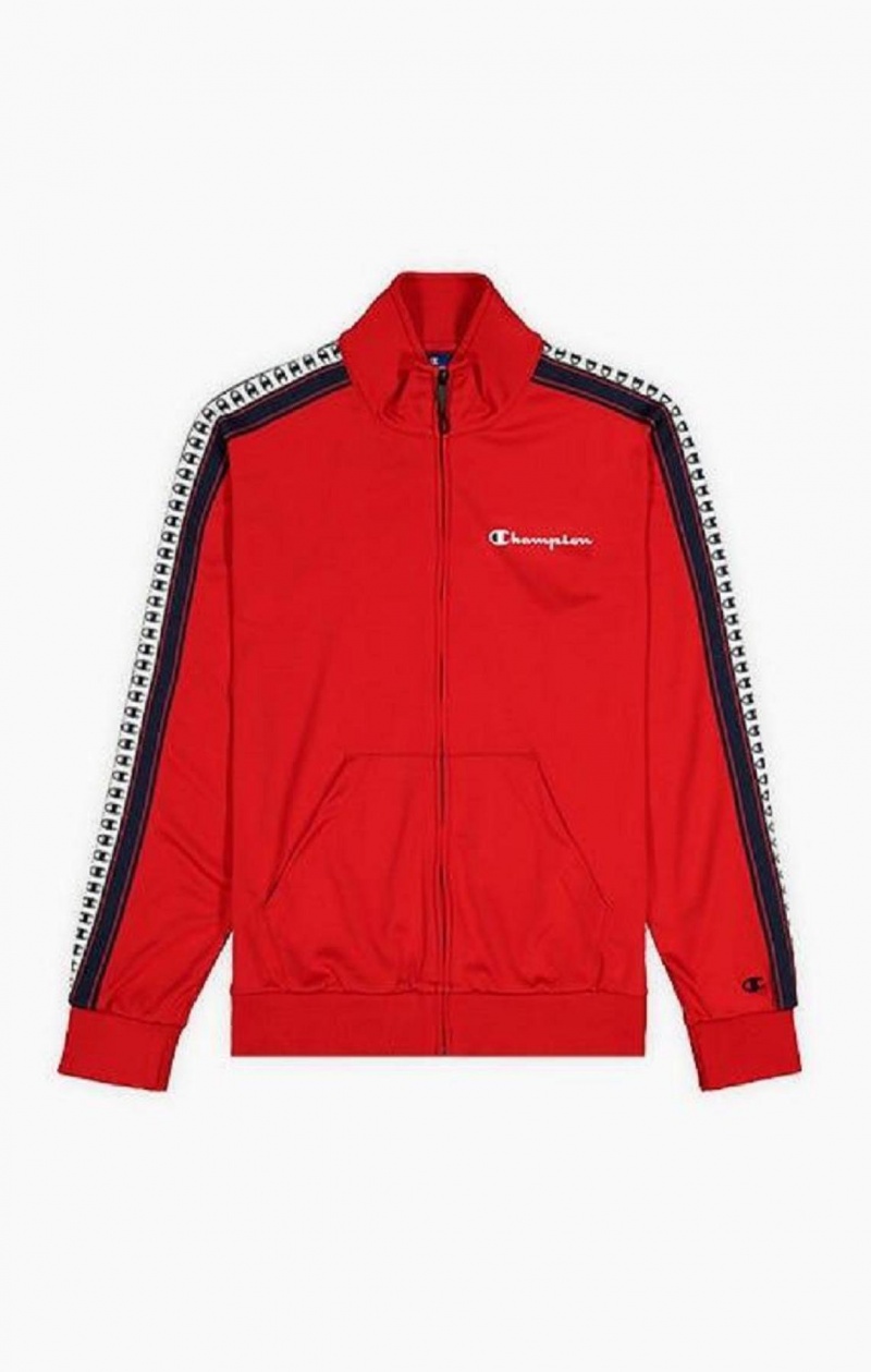 Champion Stripe Logo Tape Zip-Up Track Jacket Jakker Herre Rød | 8957-VXAJK