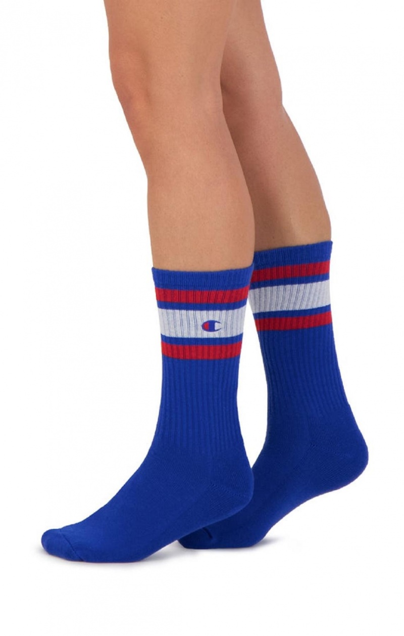 Champion Stripe Ribbet Crew Socks Sokker Dame Blå | 9503-FICUS