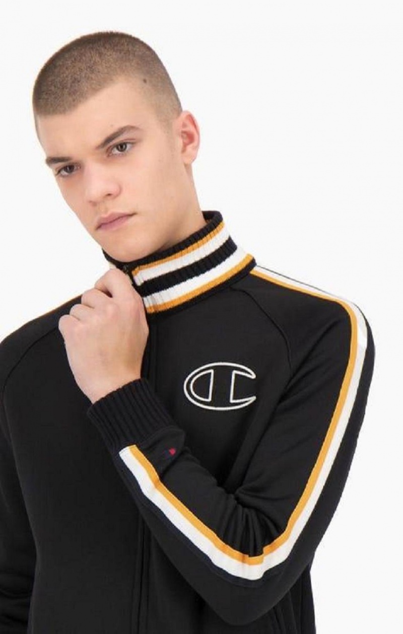 Champion Stripe Sleeve Zip-Up Fleece Jacket Jakker Herre Sort | 1593-UHNDJ