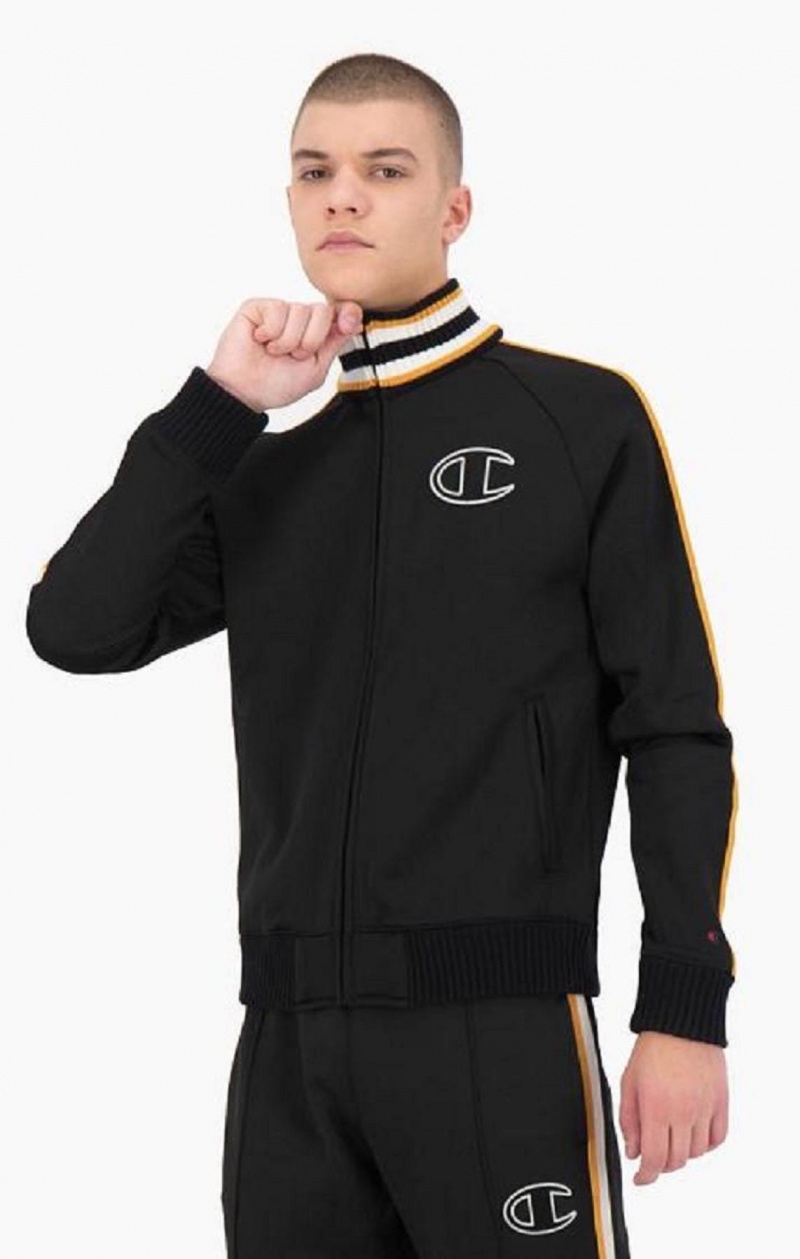 Champion Stripe Sleeve Zip-Up Fleece Jacket Jakker Herre Sort | 1593-UHNDJ