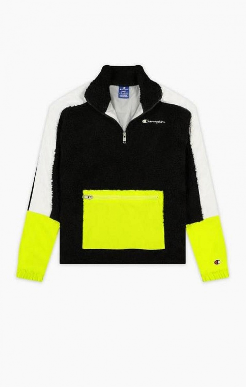 Champion Teddy Polar Fleece Colour Block Track Jacket Jakker Dame Sort | 3902-IBAFY