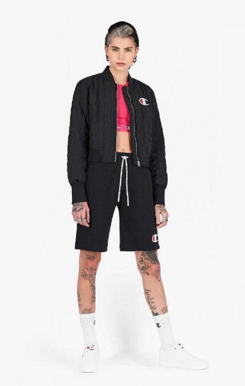 Champion Textured Cropped Bomber Jacket Jakker Dame Sort | 5418-WYPQV