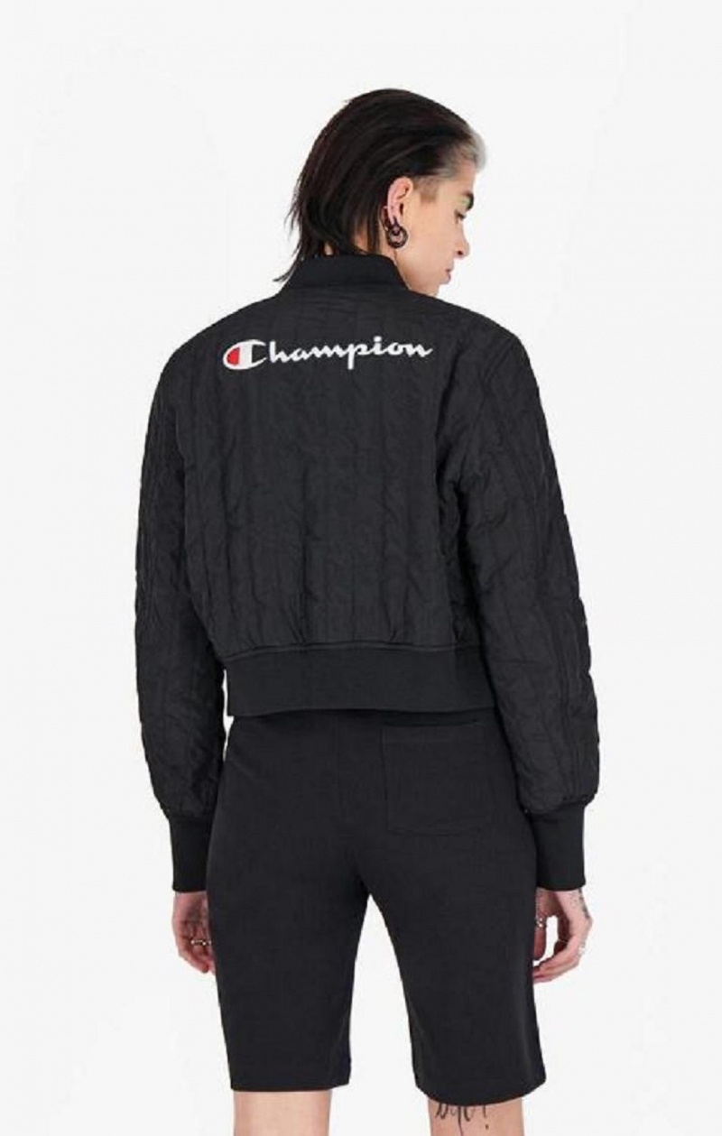 Champion Textured Cropped Bomber Jacket Jakker Dame Sort | 5418-WYPQV