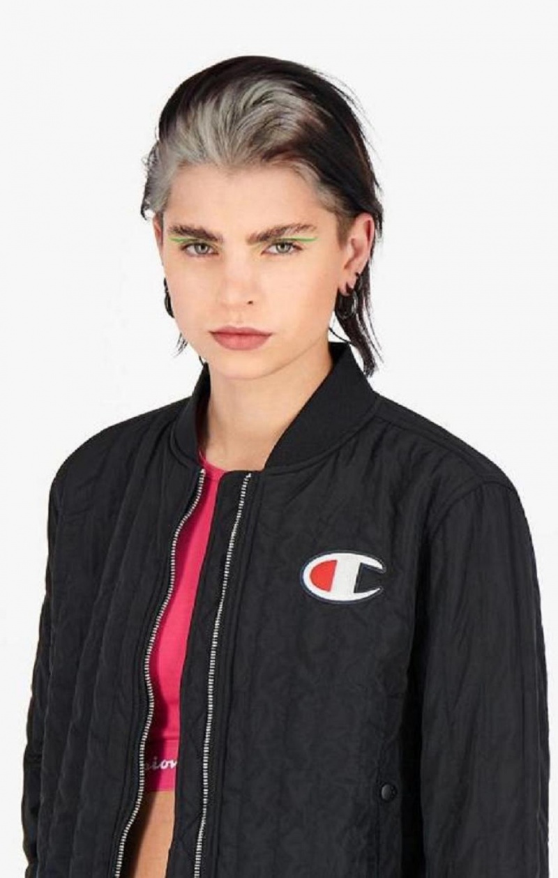 Champion Textured Cropped Bomber Jacket Jakker Dame Sort | 5418-WYPQV