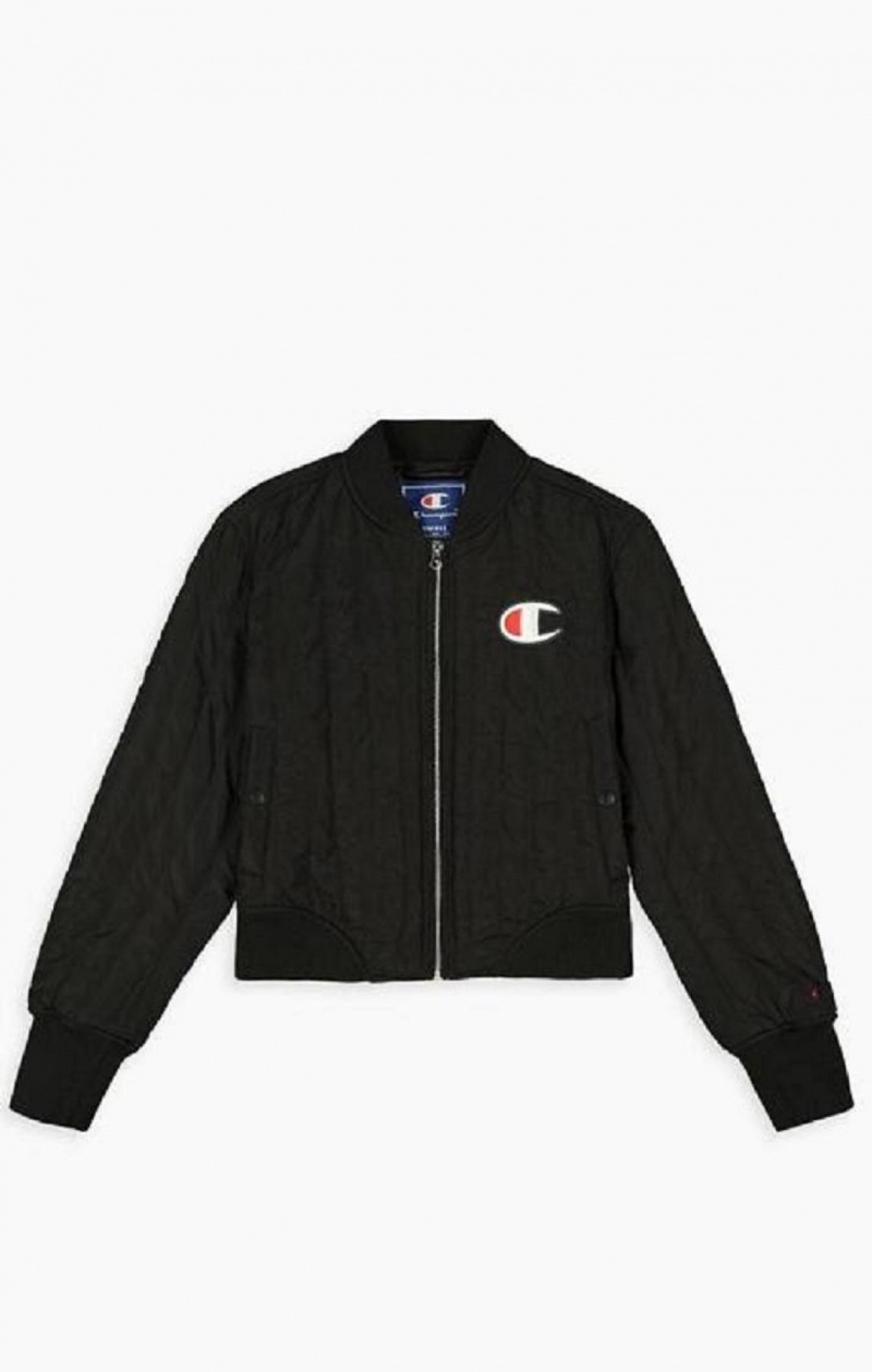 Champion Textured Cropped Bomber Jacket Jakker Dame Sort | 5418-WYPQV