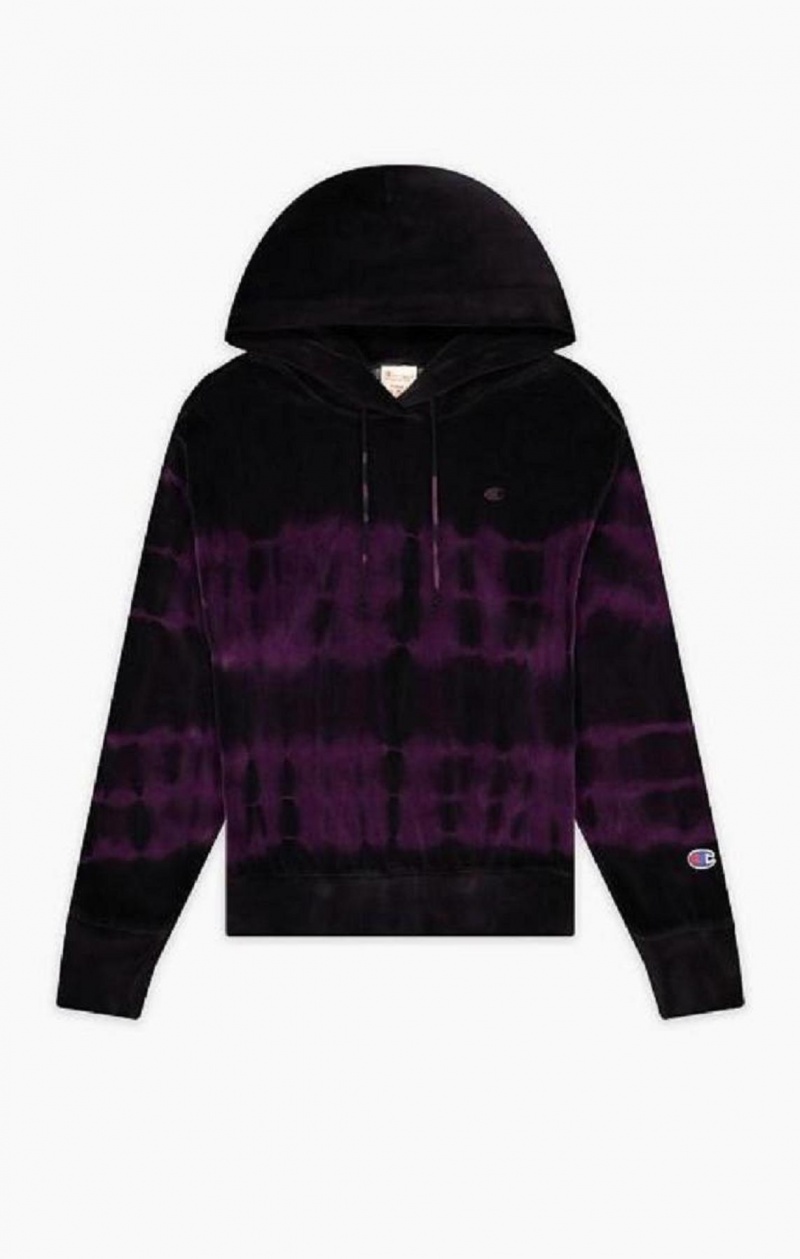 Champion Tie Dye C Logo Velour Hoodie Hættetrøje Dame Brune | 8529-OXSVL