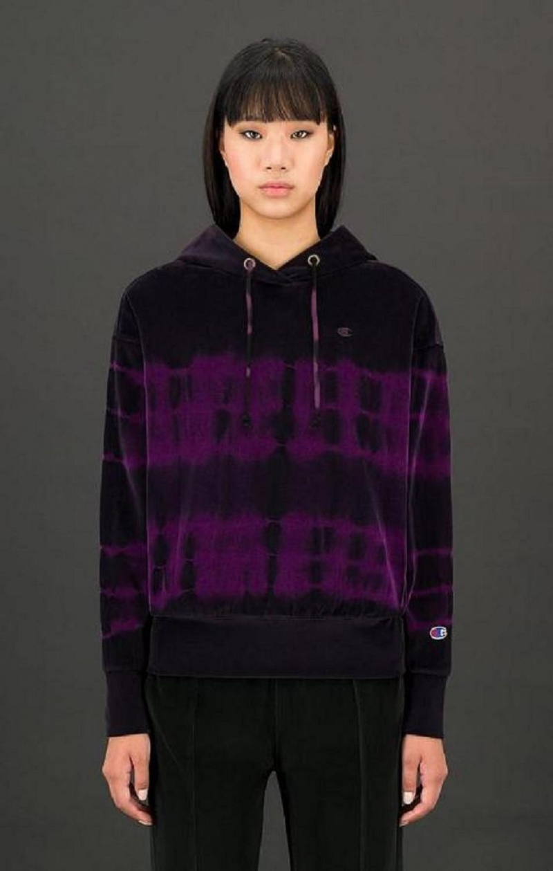 Champion Tie Dye C Logo Velour Hoodie Hættetrøje Dame Brune | 8529-OXSVL