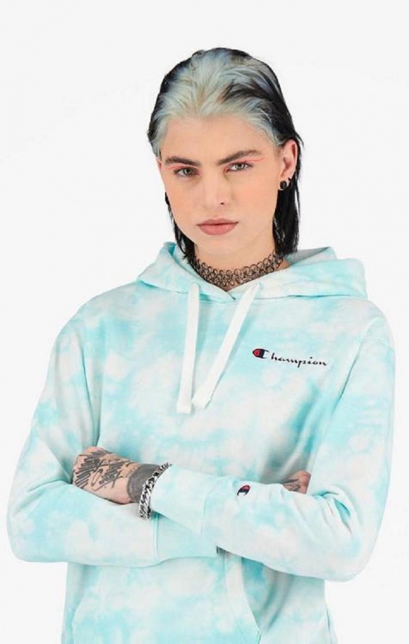 Champion Tie Dye Digital Print Hoodie Hættetrøje Dame Lyseblå | 2876-FUMYK