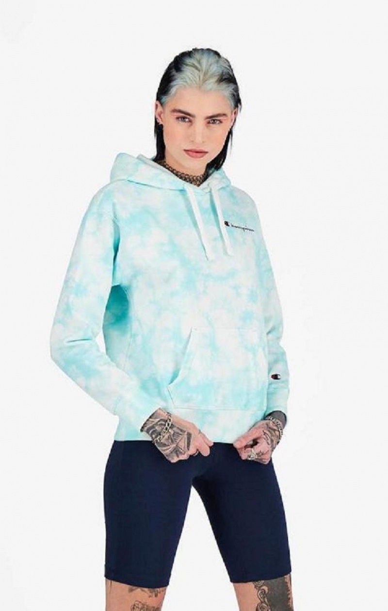 Champion Tie Dye Digital Print Hoodie Hættetrøje Dame Lyseblå | 2876-FUMYK