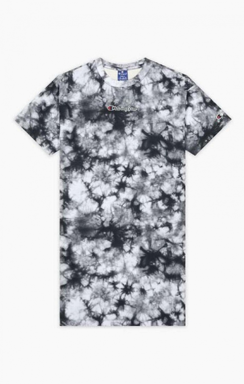 Champion Tie Dye Digital Print T-Shirt Kjole Kjole Dame Sort | 5864-QNBPH