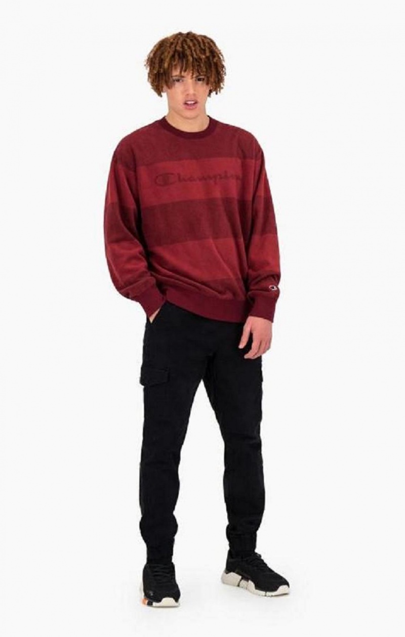 Champion Tonal Stripe Script Logo Fleece Sweatshirt Sweatshirts Herre Bordeaux | 6028-OPLXZ