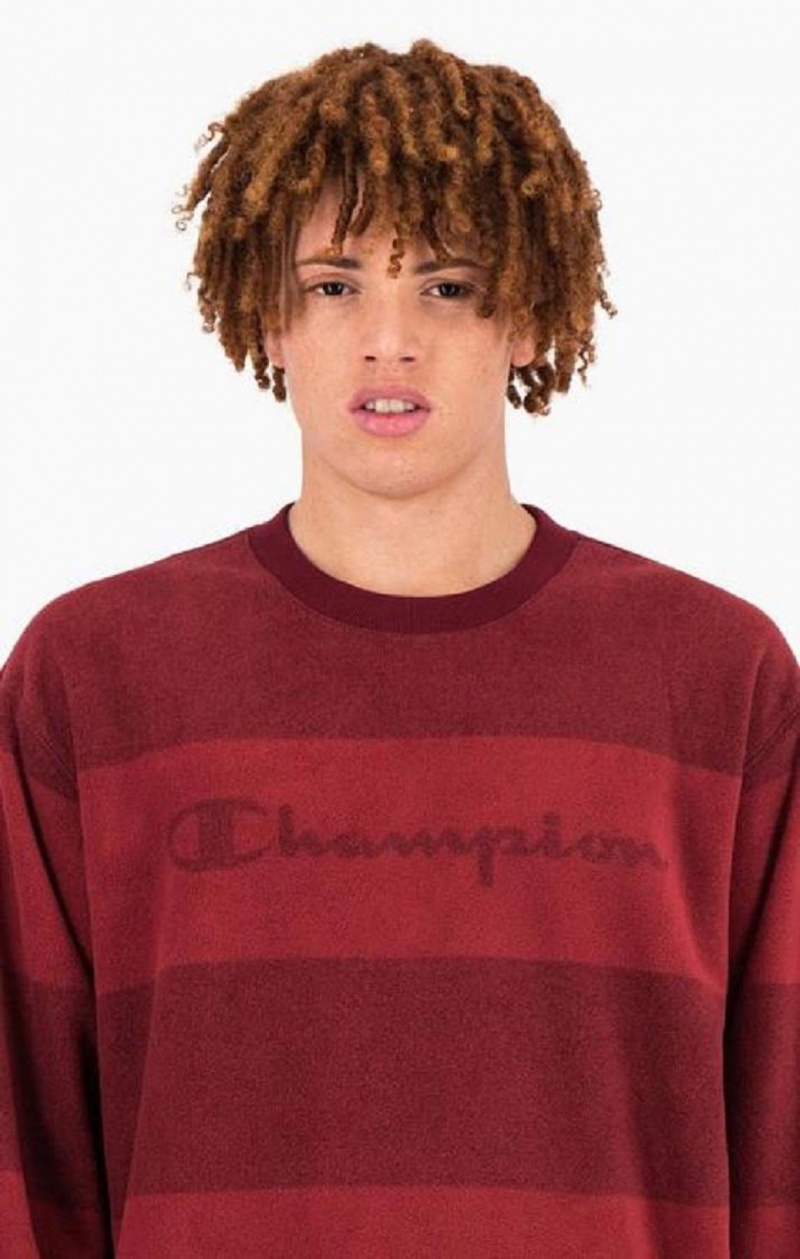 Champion Tonal Stripe Script Logo Fleece Sweatshirt Sweatshirts Herre Bordeaux | 6028-OPLXZ