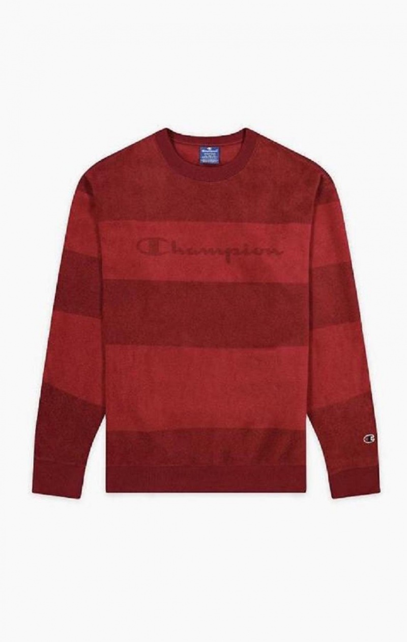 Champion Tonal Stripe Script Logo Fleece Sweatshirt Sweatshirts Herre Bordeaux | 6028-OPLXZ