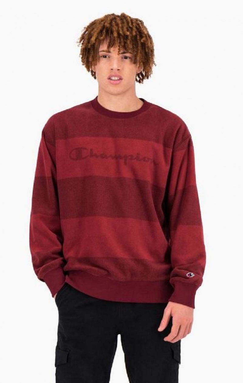 Champion Tonal Stripe Script Logo Fleece Sweatshirt Sweatshirts Herre Bordeaux | 6028-OPLXZ