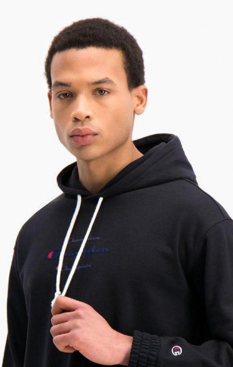 Champion Triple Script Logo Cargo Pocket Hoodie Hættetrøje Herre Sort | 5309-AJVGB