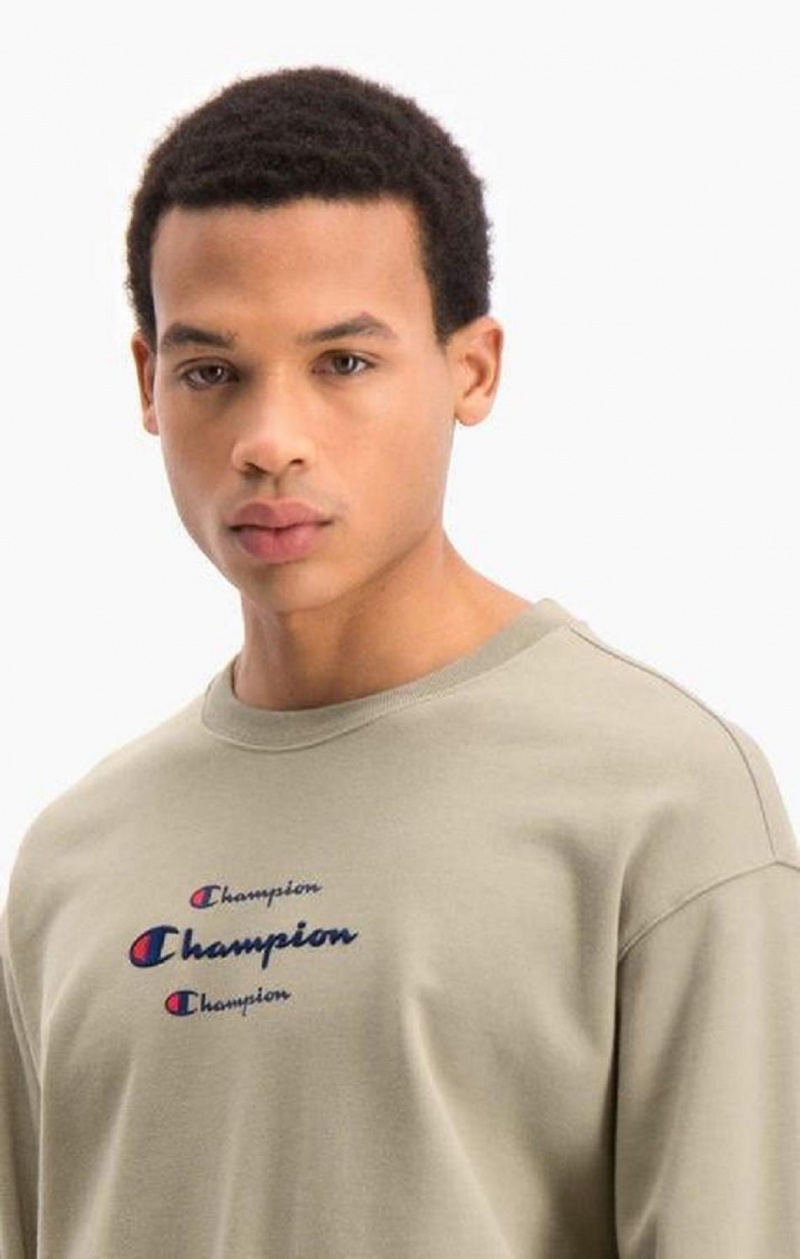 Champion Triple Script Logo Cargo Pocket Sweatshirt Sweatshirts Herre Beige | 1539-PLXKF