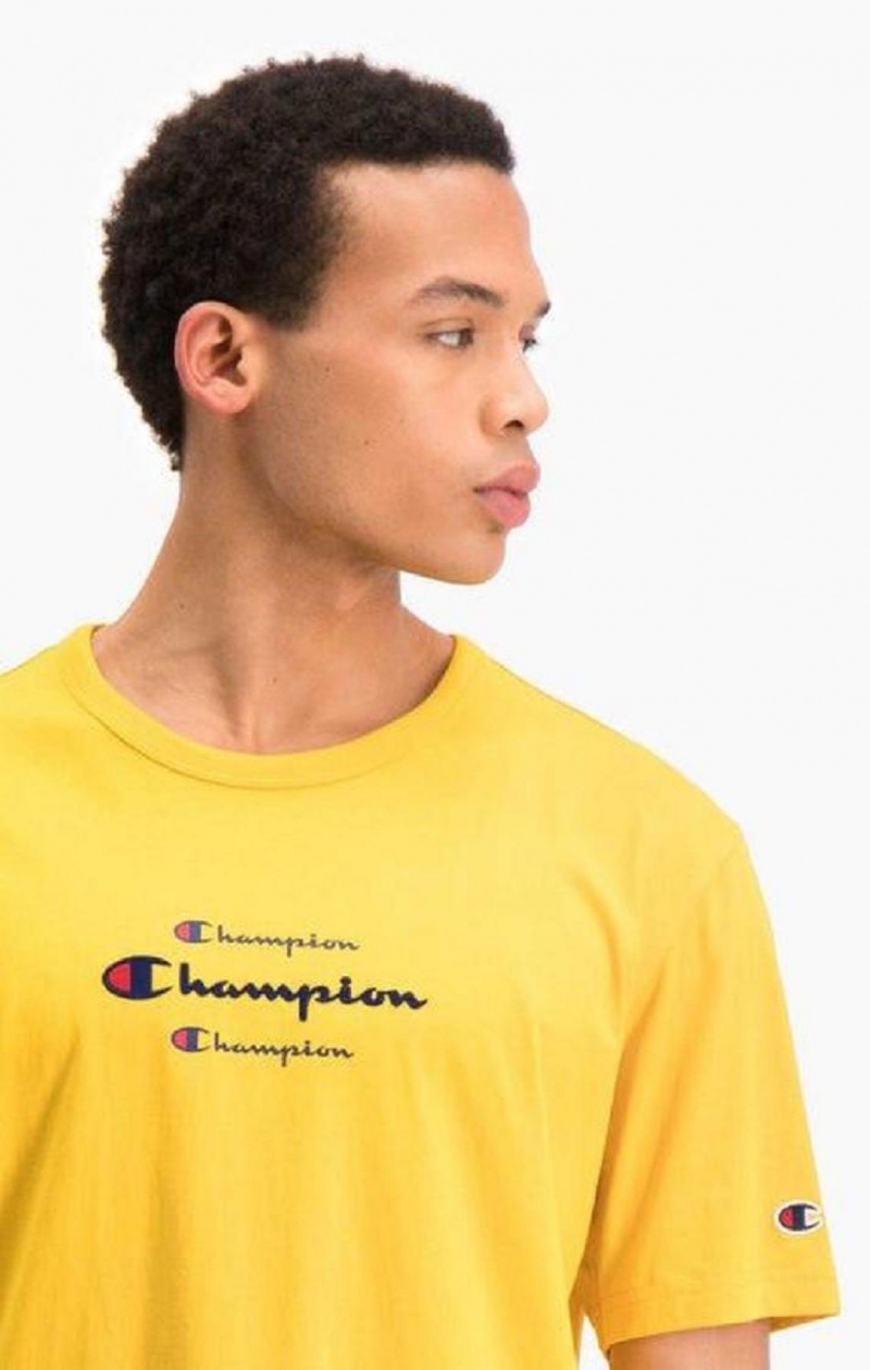 Champion Triple Script Logo T-Shirt T Shirts Herre Guld | 9856-HUQYS