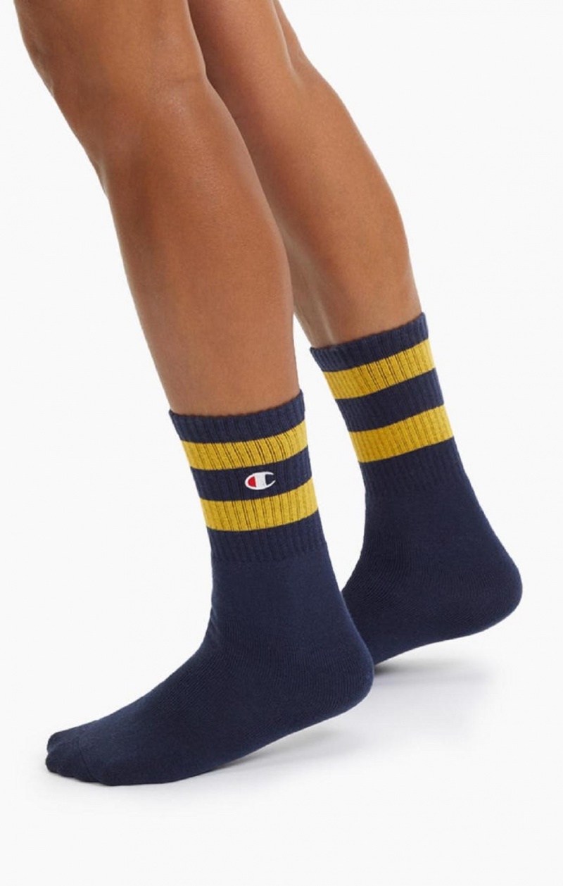 Champion Tube Stripe Crew Socks Sokker Dame Mørkeblå | 5104-IEGTN