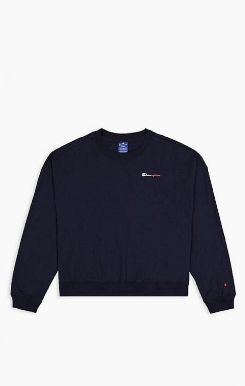 Champion Two Tone Logo Stripe Back Sweatshirt Sweatshirts Dame Mørkeblå | 9875-NMSAP