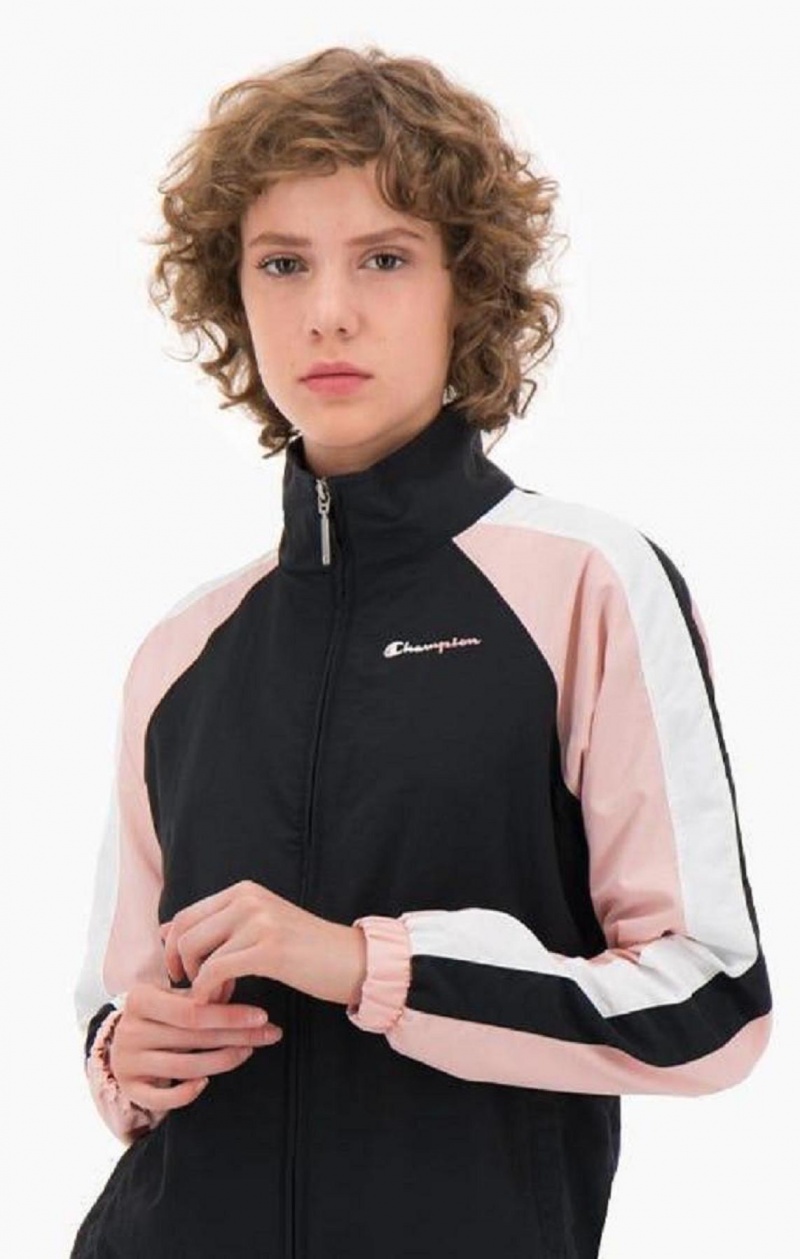 Champion Two Tone Stripe Seam Track Jacket Jakker Dame Sort Lyserød | 9680-HWBDT