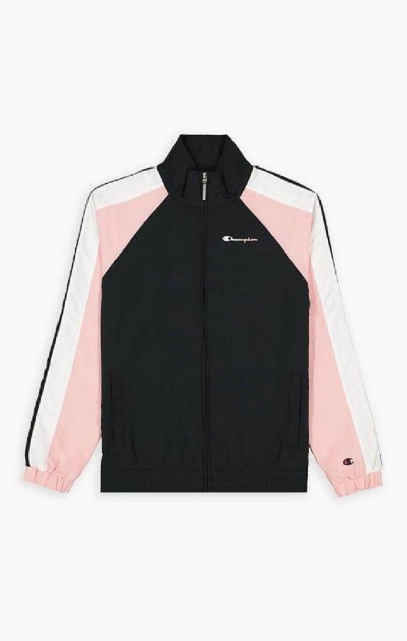 Champion Two Tone Stripe Seam Track Jacket Jakker Dame Sort Lyserød | 9680-HWBDT