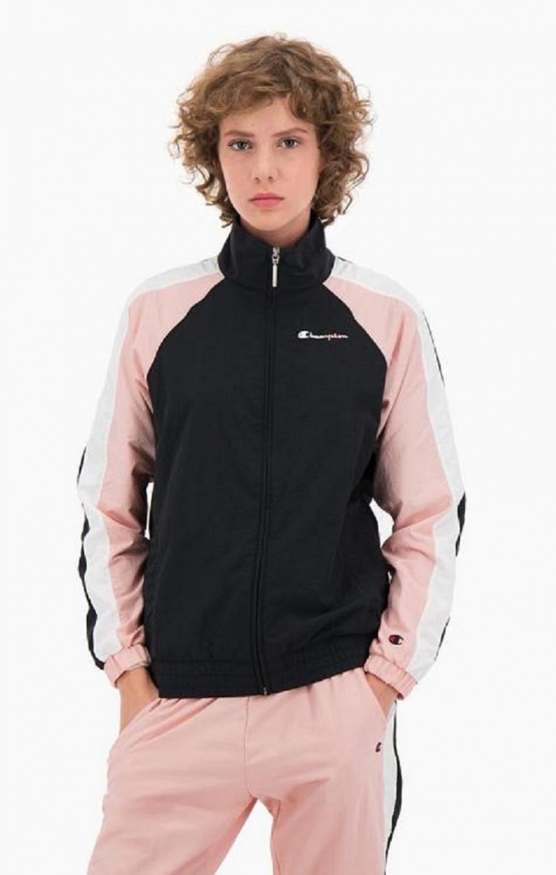 Champion Two Tone Stripe Seam Track Jacket Jakker Dame Sort Lyserød | 9680-HWBDT