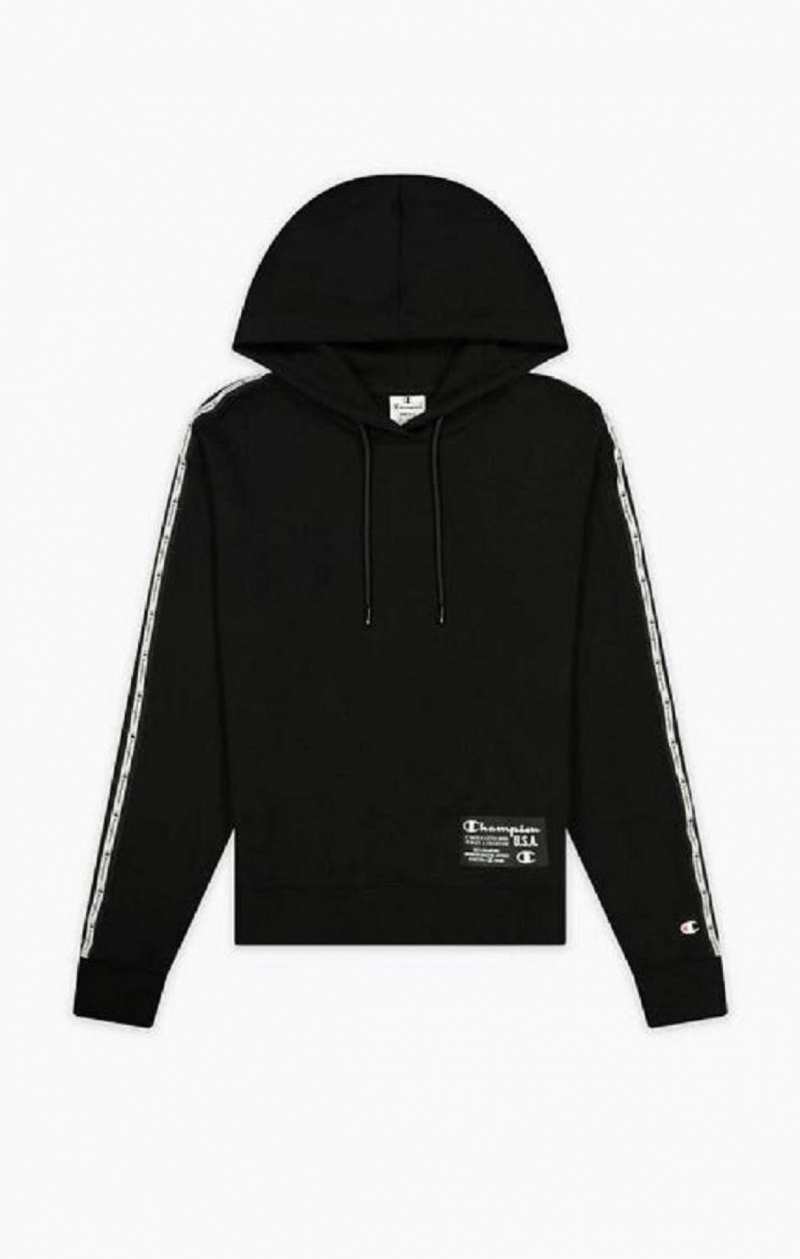 Champion USA Cropped Hoodie Hættetrøje Dame Sort | 4860-IANMS