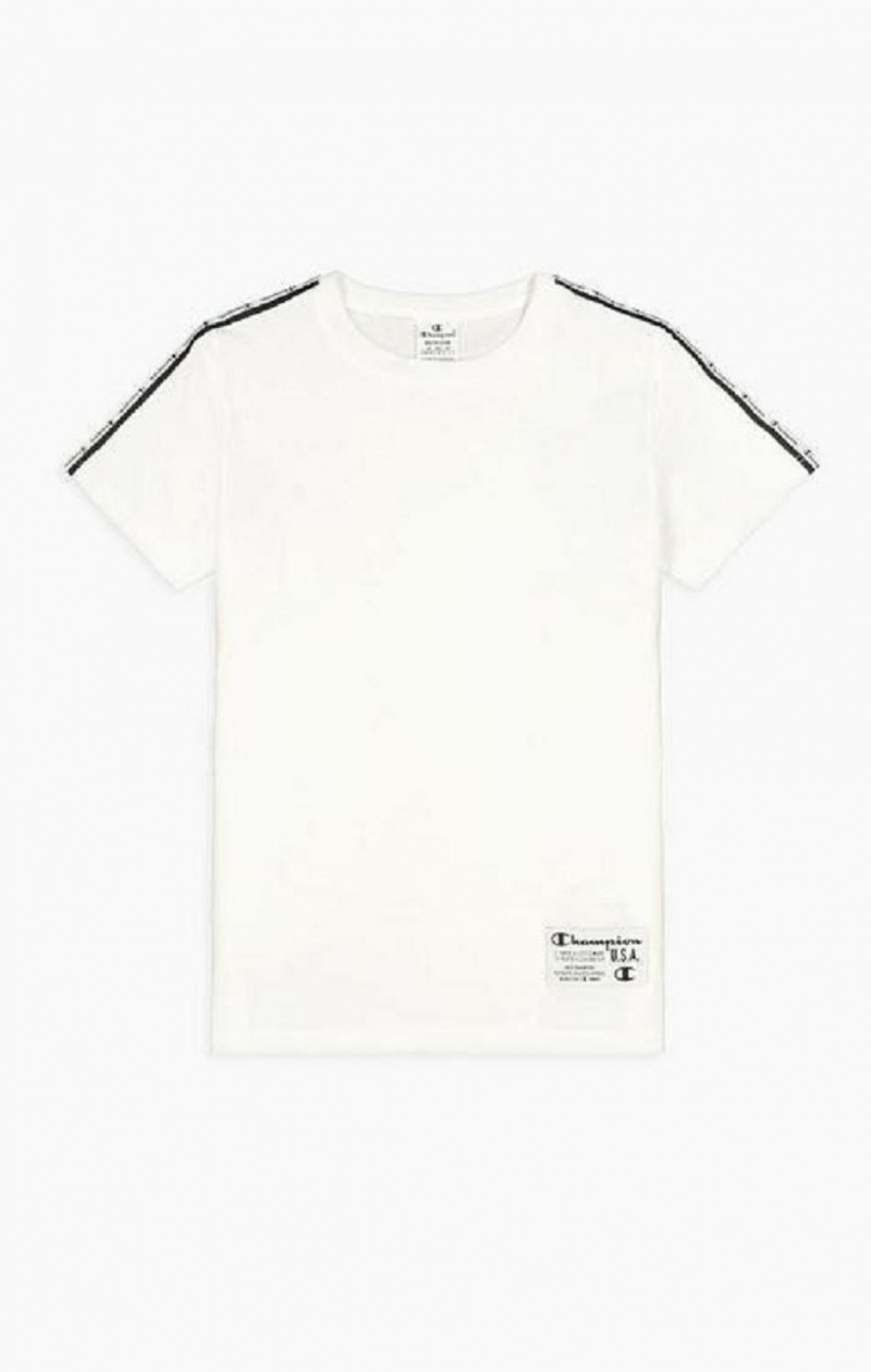 Champion USA Stribet Jacquard Logo Tape T-Shirt T Shirts Dame Hvide | 4078-JCUXB