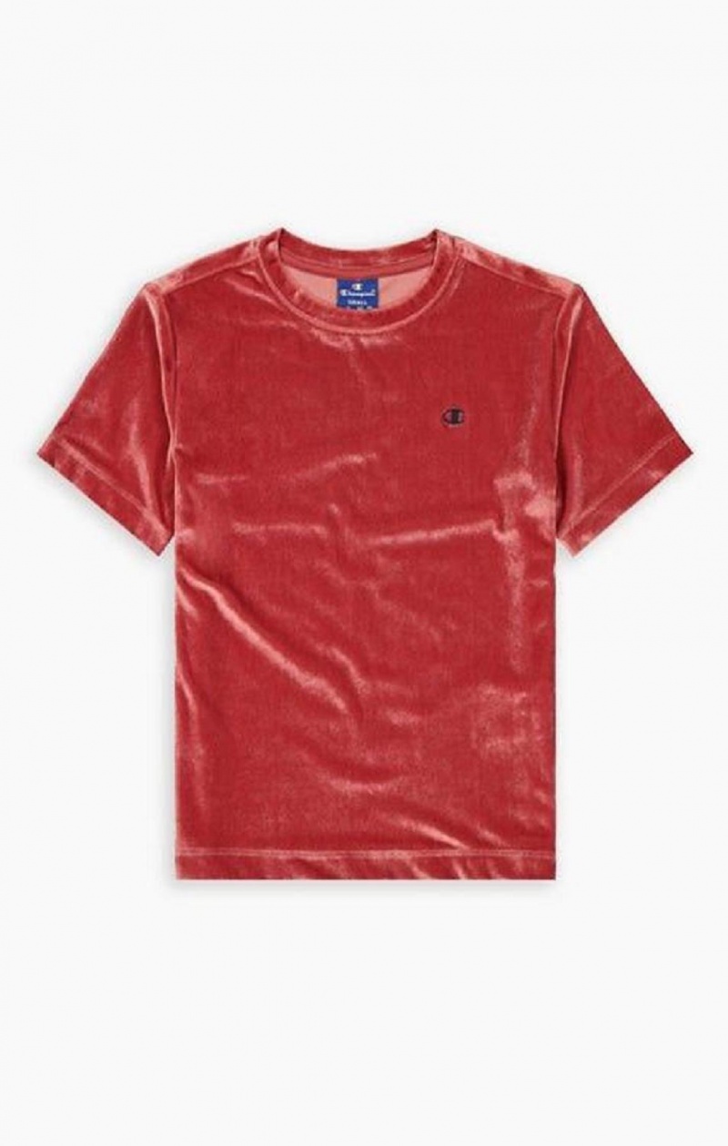 Champion Velvet C Logo T-Shirt T Shirts Dame Rød | 8065-JXBUT