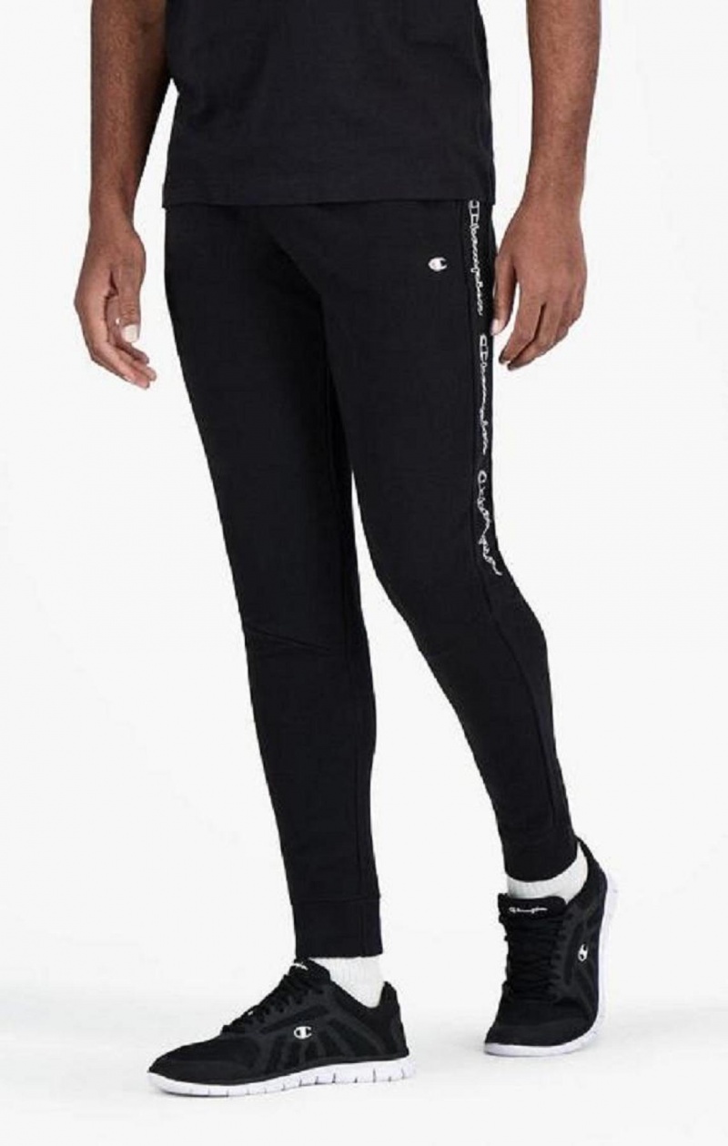 Champion Vertical Script Logo Print Joggers Joggingbukser Herre Sort | 7485-XEBJQ