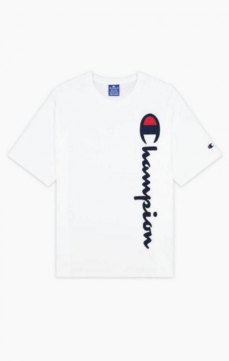 Champion Vertical Script Logo T-Shirt T Shirts Herre Hvide | 9378-FZLTN