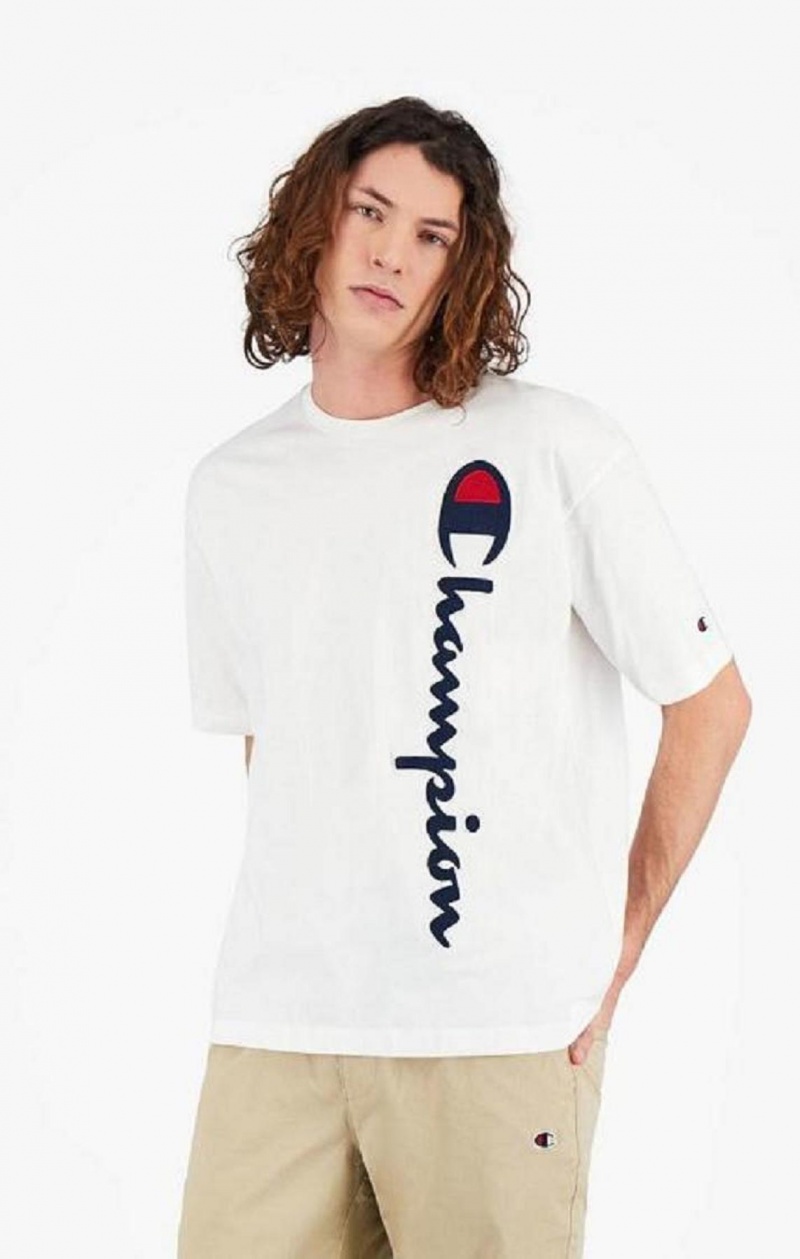 Champion Vertical Script Logo T-Shirt T Shirts Herre Hvide | 9378-FZLTN