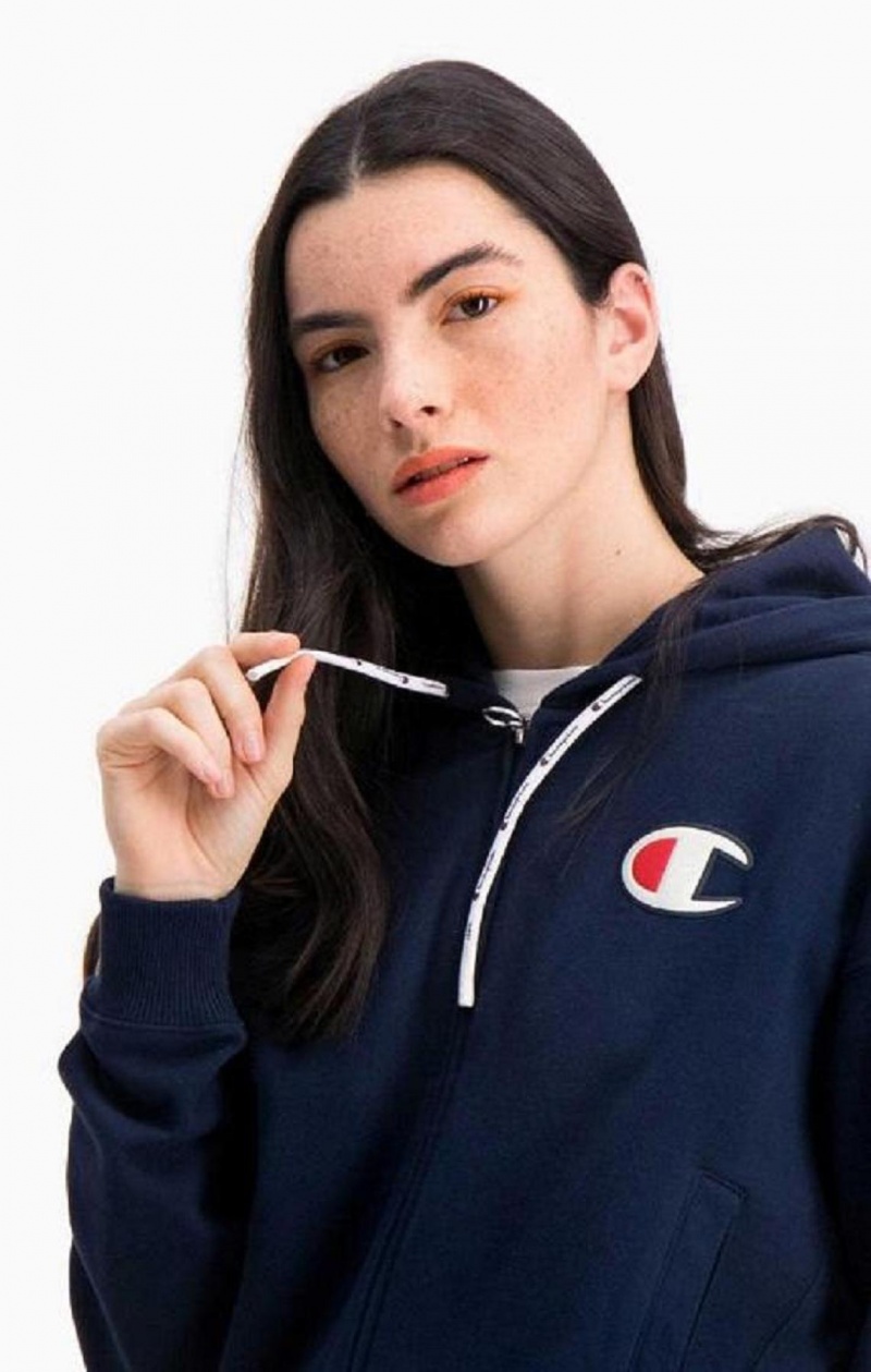 Champion Zip-Through C Logo Hoodie Hættetrøje Dame Mørketurkis | 8961-IMWTJ