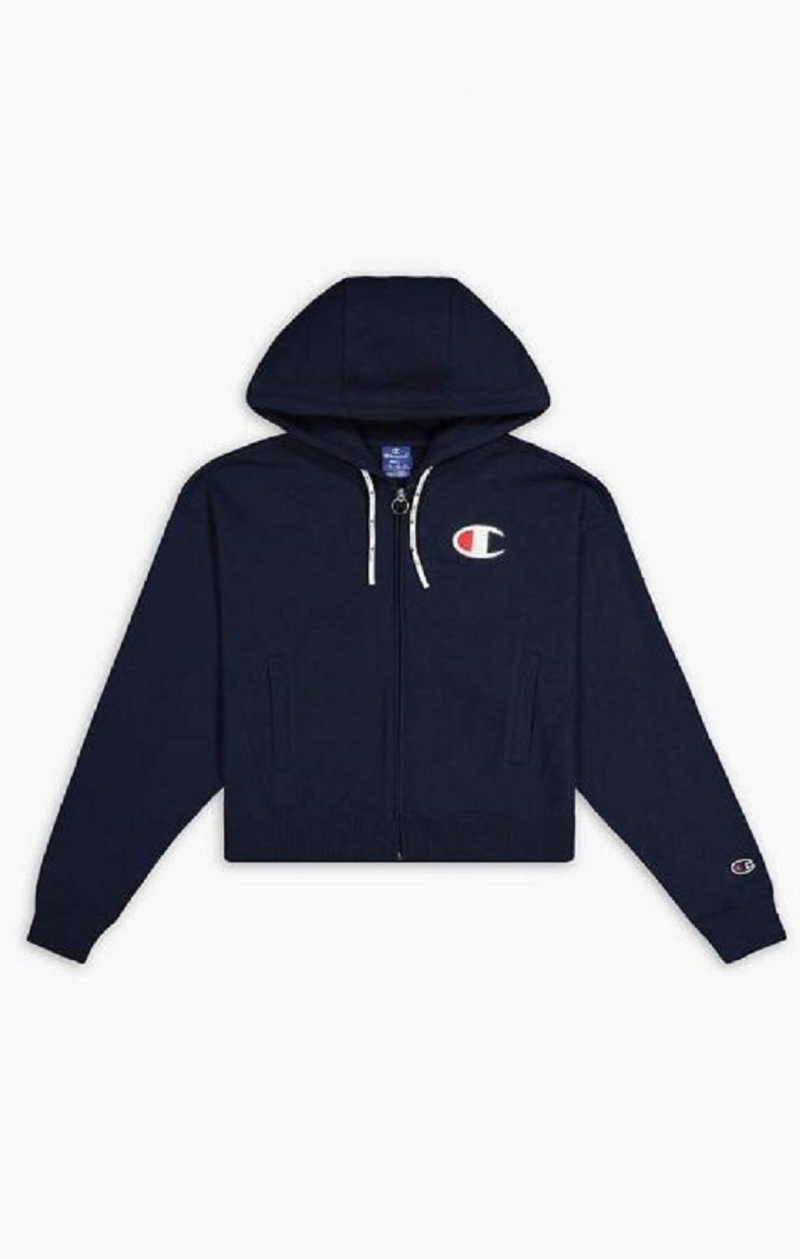 Champion Zip-Through C Logo Hoodie Hættetrøje Dame Mørketurkis | 8961-IMWTJ