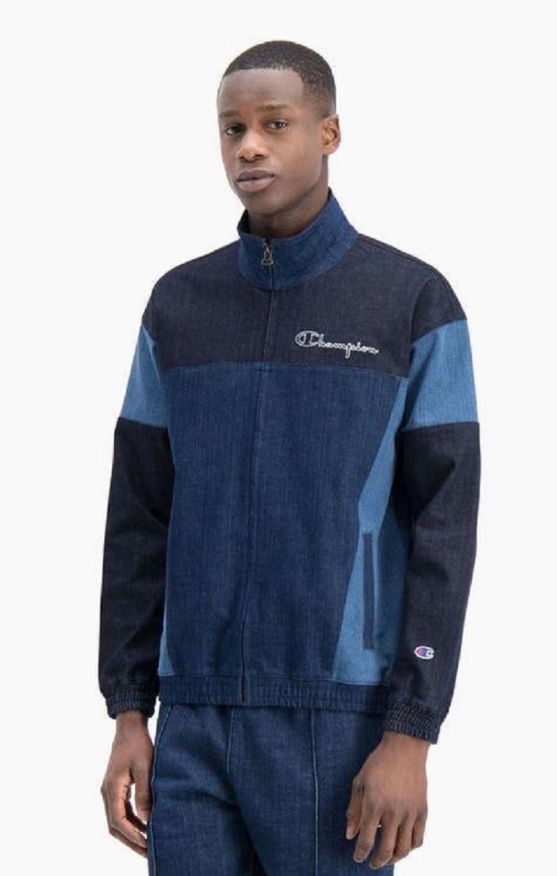 Champion Zip-Up Denim Patchwork Sweatshirt Sweatshirts Herre Turkis Blå | 0581-PDHBR