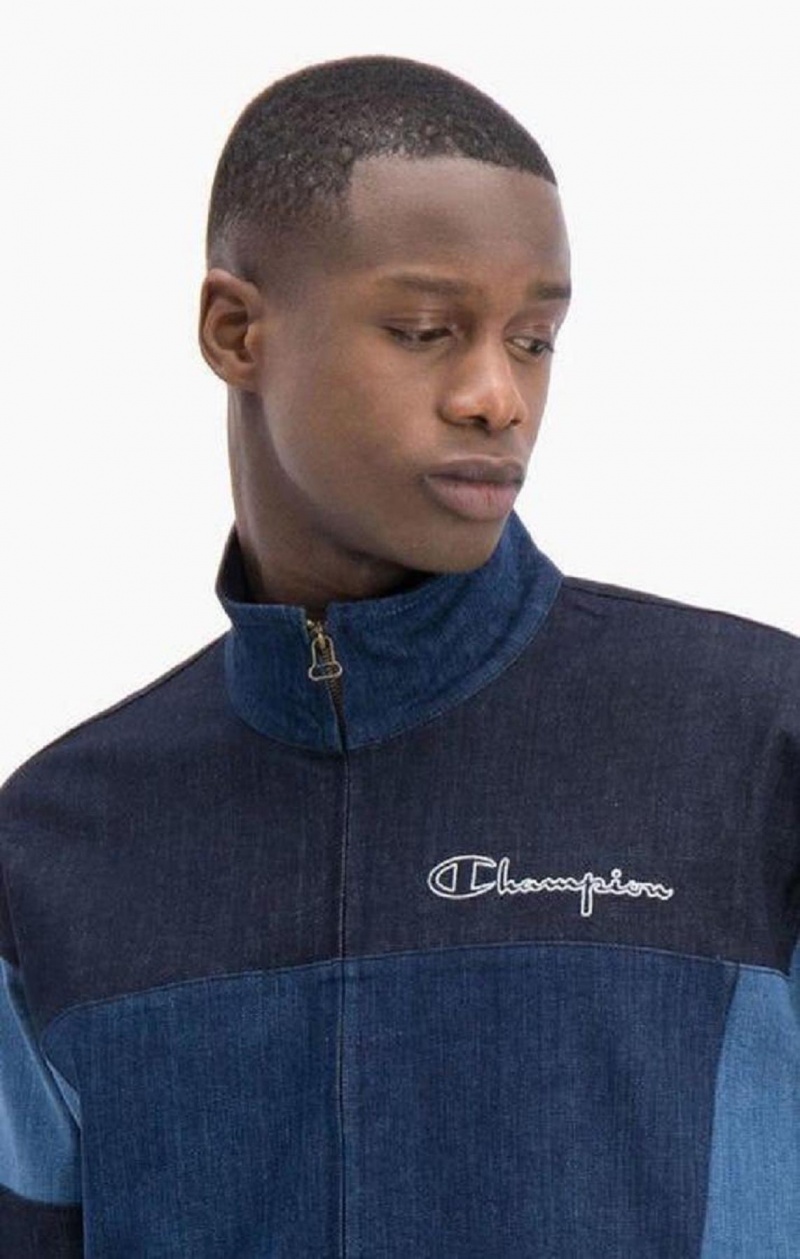 Champion Zip-Up Denim Patchwork Sweatshirt Sweatshirts Herre Turkis Blå | 0581-PDHBR