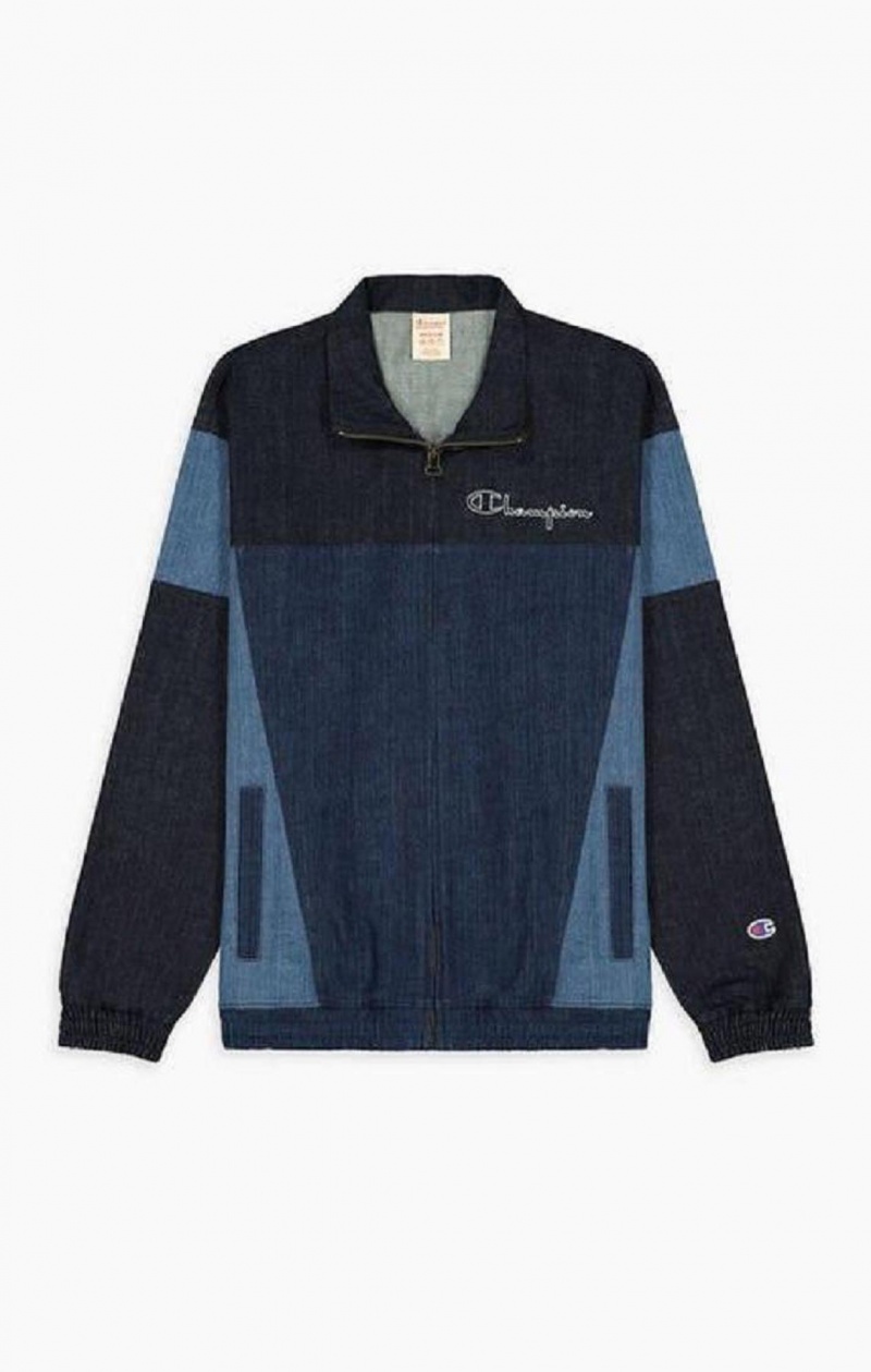 Champion Zip-Up Denim Patchwork Sweatshirt Sweatshirts Herre Turkis Blå | 0581-PDHBR