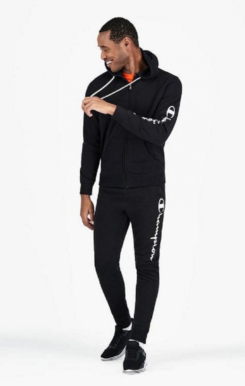 Champion Zip-Up Mesh Effect Script Logo Hoodie Hættetrøje Herre Sort | 6718-AOPLE